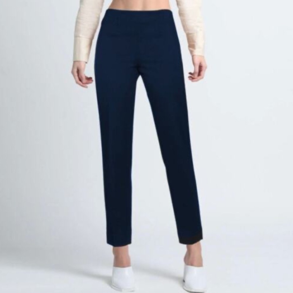 VIA MASINI 80 Navy Blue High Rise Ponte Knit Stretch Ankle Pants 42